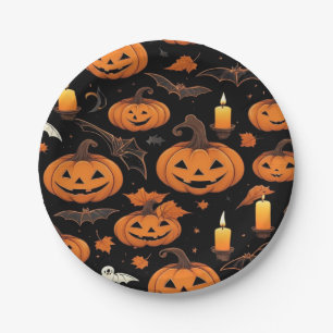 Plato De Papel Spookone Halloween Pumpkin Black