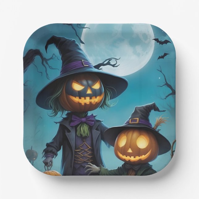 Plato De Papel Spookone Halloween Pumpkin Duo (Anverso)