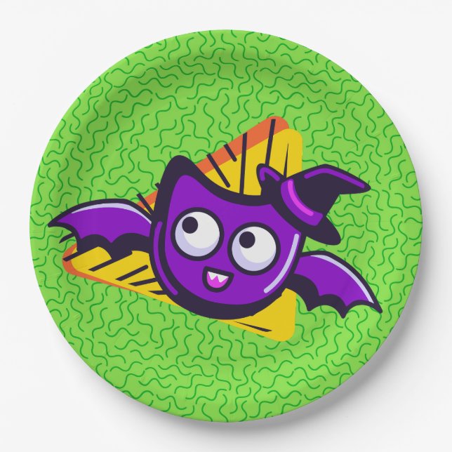 Plato De Papel Spooktacular Bats Halloween Plates - Green (Anverso)