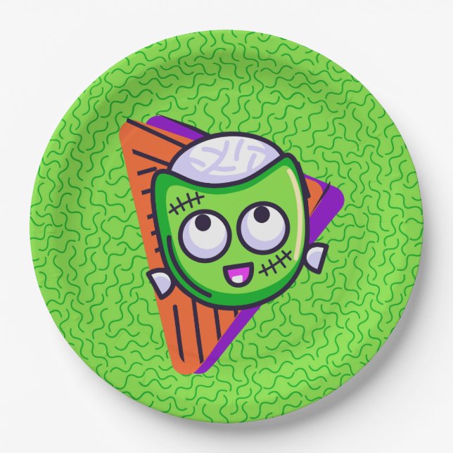 Plato De Papel Spooktacular Zombie Halloween Plates - Green (Anverso)