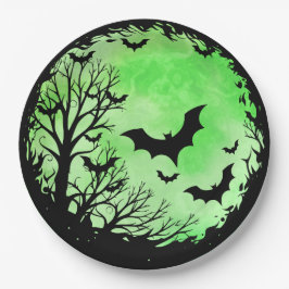 Plato De Papel Spooky Bat Moon Green
