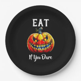 Plato De Papel Spooky Black Smiling Pumpkin Party 