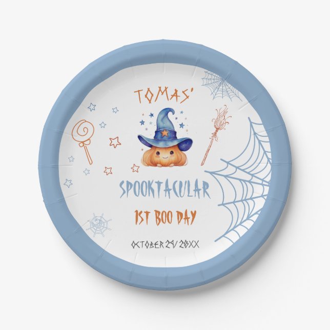 Plato De Papel Spooky Boo Day Halloween Boy cumpleaños Plate (Anverso)