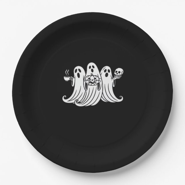 Plato De Papel Spooky Coffee Sipping Pumpkin Holding (Anverso)