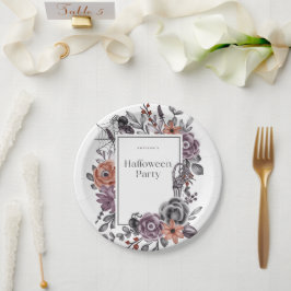 Plato De Papel Spooky Floral Halloween Birday Party Card