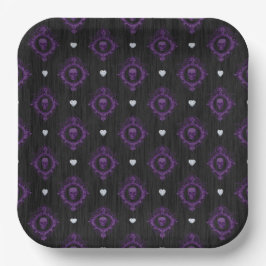 PLATO DE PAPEL SPOOKY GOTHIC PURPLE HALLOWEEN SKULLS