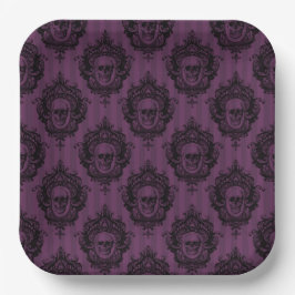 PLATO DE PAPEL SPOOKY GOTHIC PURPLE HALLOWEEN SKULLS