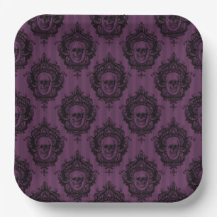 PLATO DE PAPEL SPOOKY GOTHIC PURPLE HALLOWEEN SKULLS