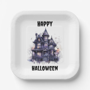 Plato De Papel Spooky House Happy Halloween Fiesta