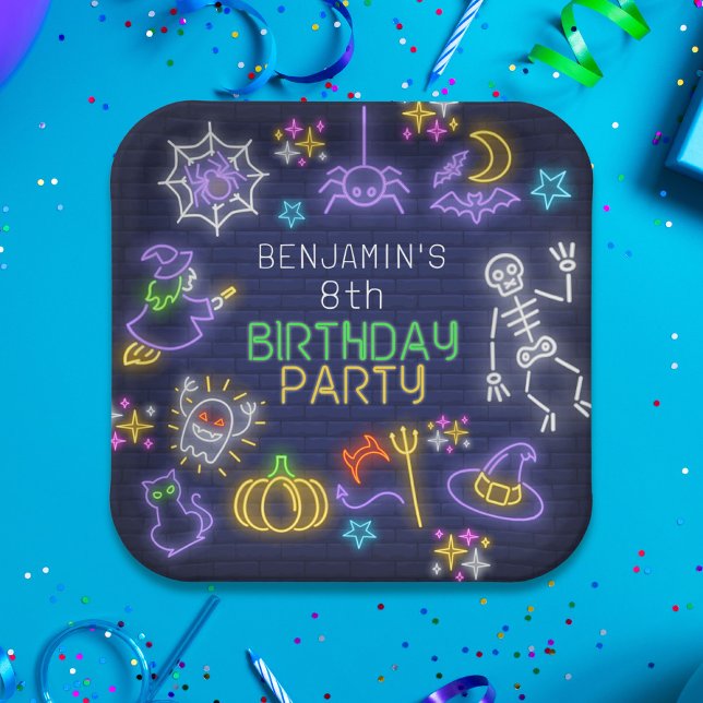 Plato De Papel Spooky Neon Any Age Halloween Birday (Subido por el creador)