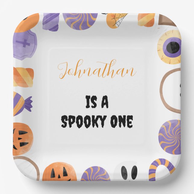 Plato De Papel "Spooky One" Halloween 1er cumpleaños Fiestas (Anverso)
