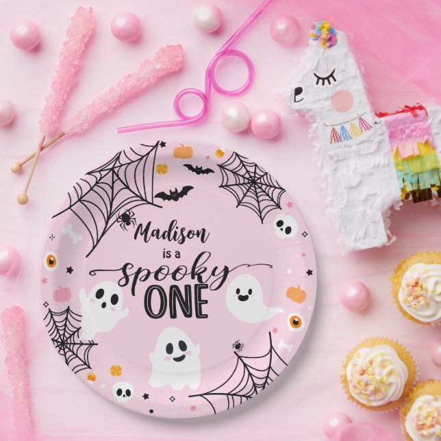 Plato De Papel Spooky One Pink Halloween Ghost (Fiesta)