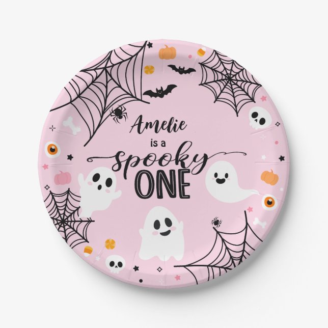 Plato De Papel Spooky One Pink Halloween Ghost (Anverso)