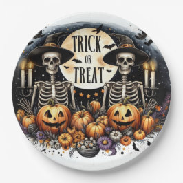 Plato De Papel Spooky Skeleton Duo - Placas de papel de truco o d