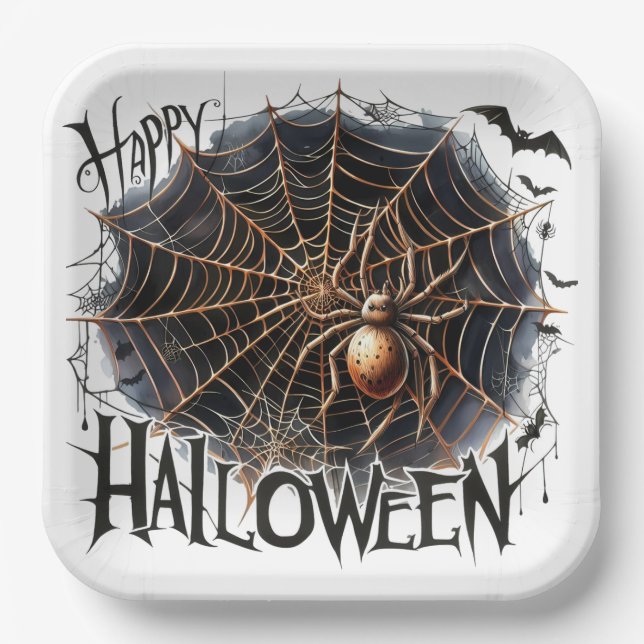 Plato De Papel Spooky Spider Web Halloween Paper Plate (Anverso)