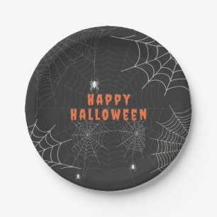 Plato De Papel Spooky Spider Web Happy Halloween Fiesta