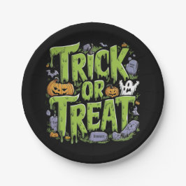 Plato De Papel Spooky Trick or Treat Slime Halloween