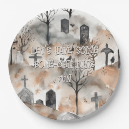 Plato De Papel Spooky Watercolor Graveyard Halloween