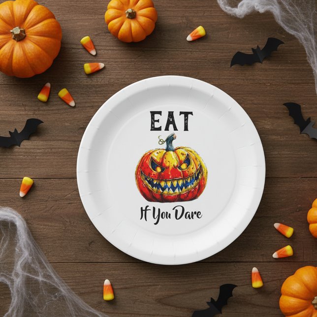 Plato De Papel Spooky White Smiling Pumpkin Halloween Party (Subido por el creador)