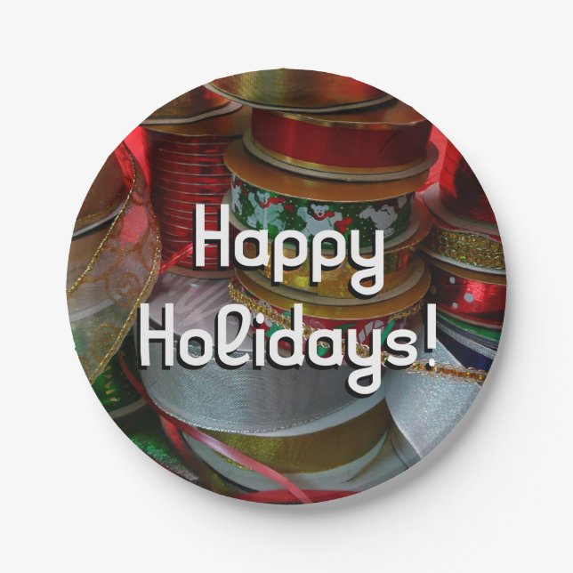 Plato De Papel Spool de Navidades Cinta vacaciones Rojo y Oro (Anverso)