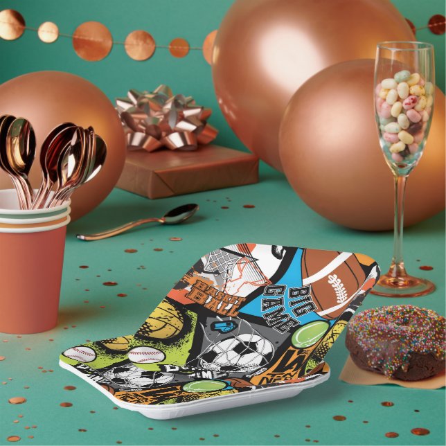 Plato De Papel Sport Pattern With Balls (Multi)