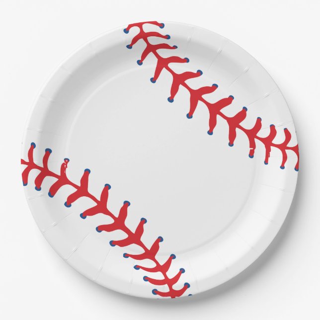 Plato De Papel Sporty-Baseball Classic Red & White Sports Themed (Anverso)