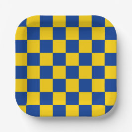 Plato De Papel Sporty Checkerboard Blue Gold Team Colors Fun