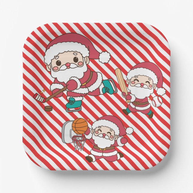 Plato De Papel Sporty Santa (Anverso)