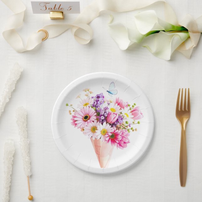 Plato De Papel Spring Blossom Bouquet with Butterfly (Boda)