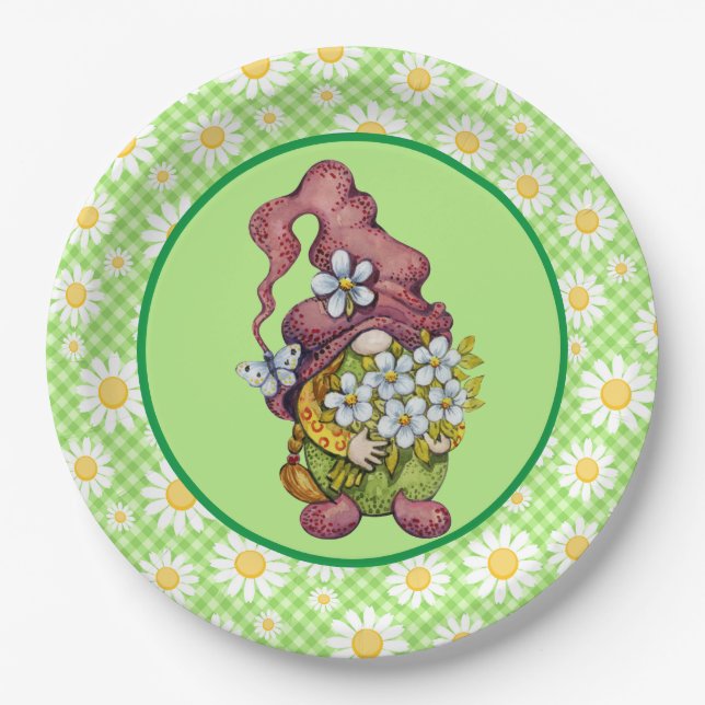Plato De Papel Spring Daisy Gnome (Anverso)