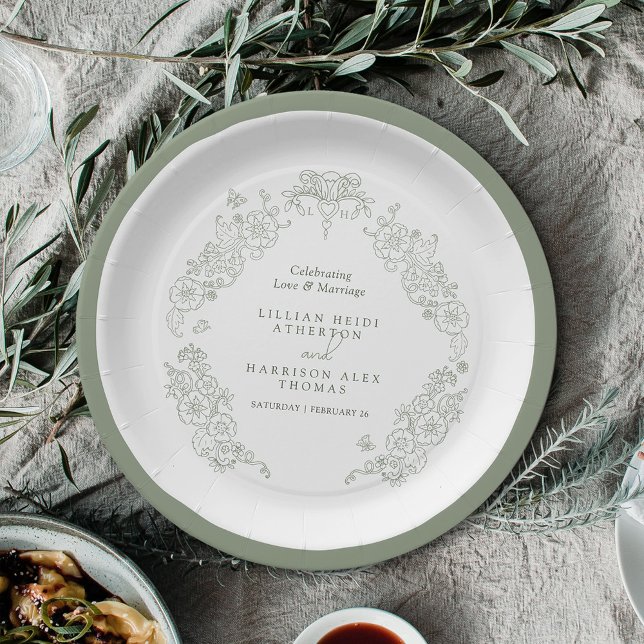 Plato De Papel Spring Fleur de lis boda sage verde blanco (Subido por el creador)