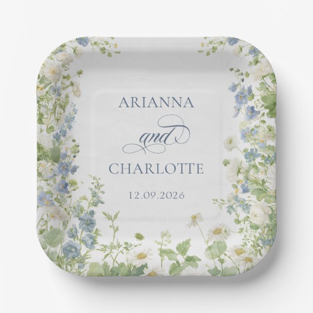 Plato De Papel Spring Garden Floral Wedding Paper Plates (Anverso)