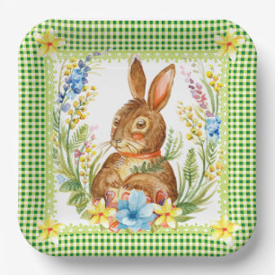 Plato De Papel Spring Green Gingham Bunny Plate