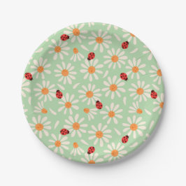 Plato De Papel Spring Ladybugs and Daisies