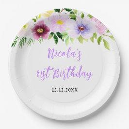 Plato De Papel Spring Purple Floral Birthday