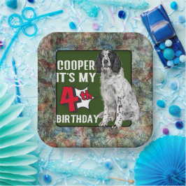 Plato De Papel Springer Spaniel fiesta de cuarto cumpleaños perso