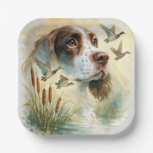 Plato De Papel Springer Spaniel y Mallard Duck doble exposición