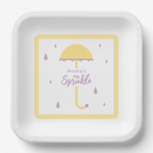 Plato De Papel Sprinkke Shower Cute paraguas   Amarillo y púrpura