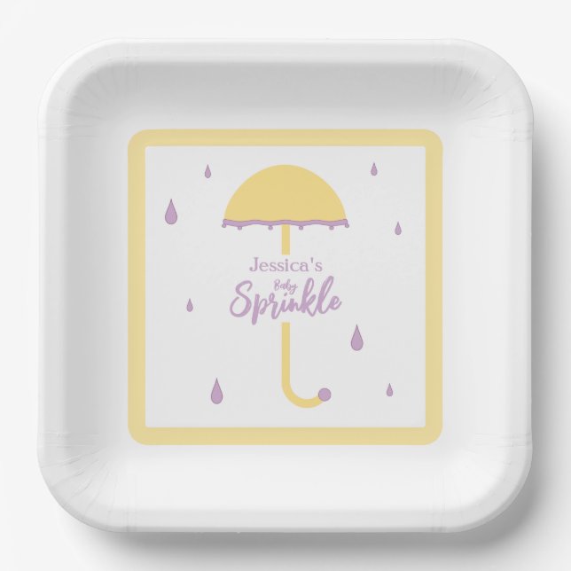 Plato De Papel Sprinkke Shower Cute paraguas | Amarillo y púrpura (Anverso)