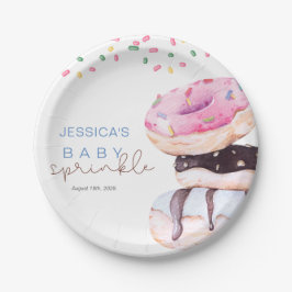 Plato De Papel Sprinkle Donuts Watercolor azul Baby Shower