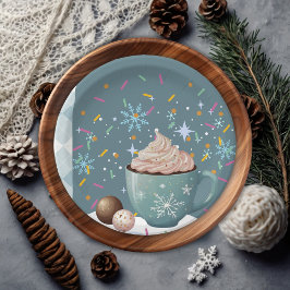 Plato De Papel Sprinkles Hot Cocoa Winter Snowflakes Baby Shower
