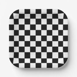 Plato De Papel Square Black and White Checker Paper Plates