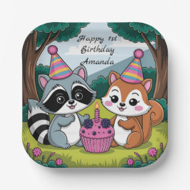 Plato De Papel Squirrel and Raccoon cute Birthday