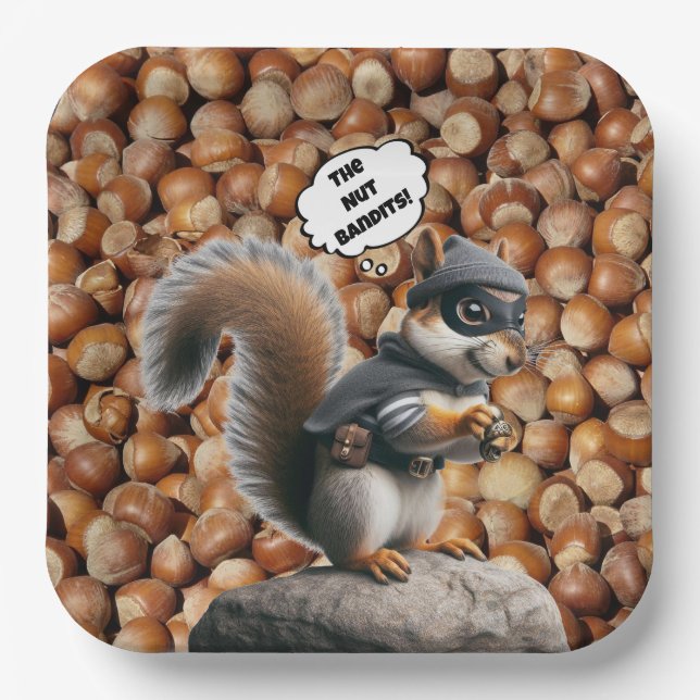 Plato De Papel Squirrel Bandit Funny Squirrel Paper Placa (Anverso)