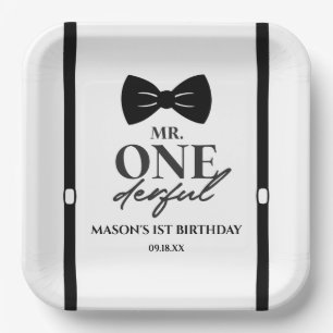 Plato De Papel Sr. ONEMaravilloso Bowtie Primer Fiesta de cumplea