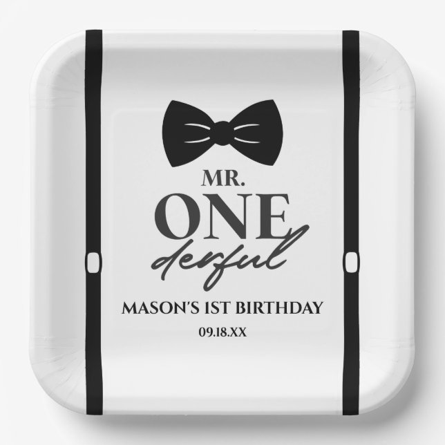 Plato De Papel Sr. ONEMaravilloso Bowtie Primer Fiesta de cumplea (Anverso)