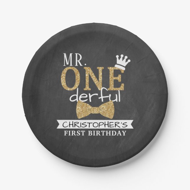 Plato De Papel Sr. ONEmaravilloso primer cumpleaños (Anverso)