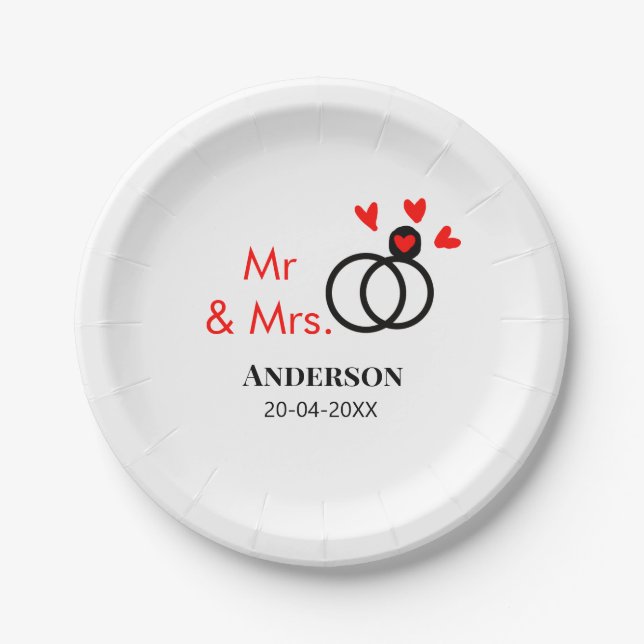 Plato De Papel Sr & Sra agregar apellido fecha año favor de boda  (Anverso)