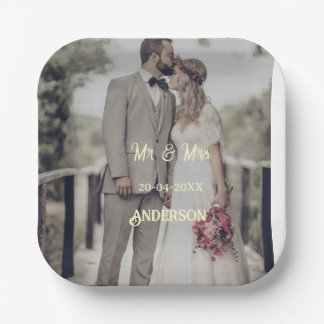 Plato De Papel Sr & Sra agregar nombre de familia foto fecha boda