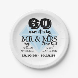 Plato De Papel Sr. Sra. Right Divertido Diamante 60 Aniversario